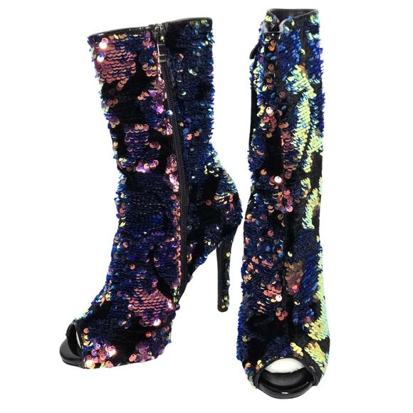 Lauren Lorraine Gal Blue Multi Sequin Peep Toe Ankle Boot Size 5.5 NIB - Picture 1 of 6